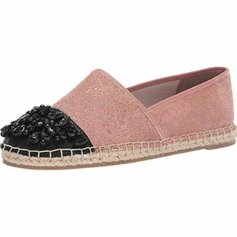 NEW! SAM EDELMAN Loretta Metallic Embellished Espadrille Slip On Flat Loafers 6.